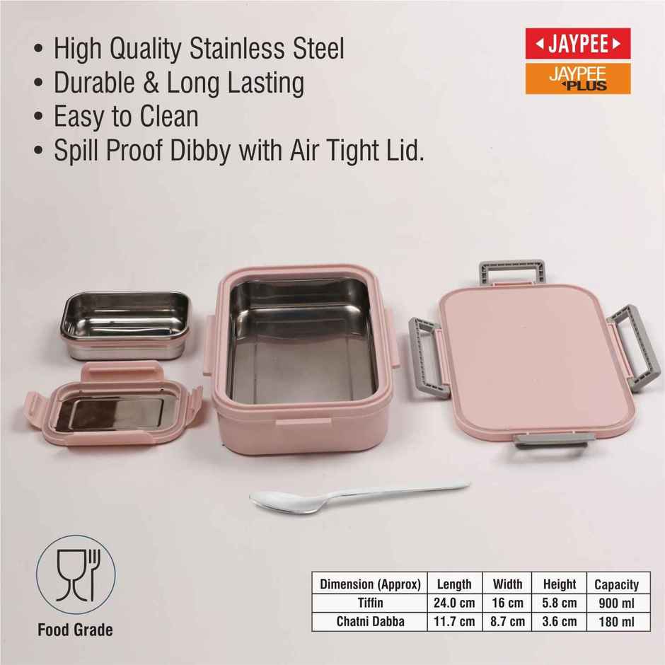 Jaypee Maxteel Sr Stainless Steel Insulated Lunch Box for Kids | Pink, (900+180ml)