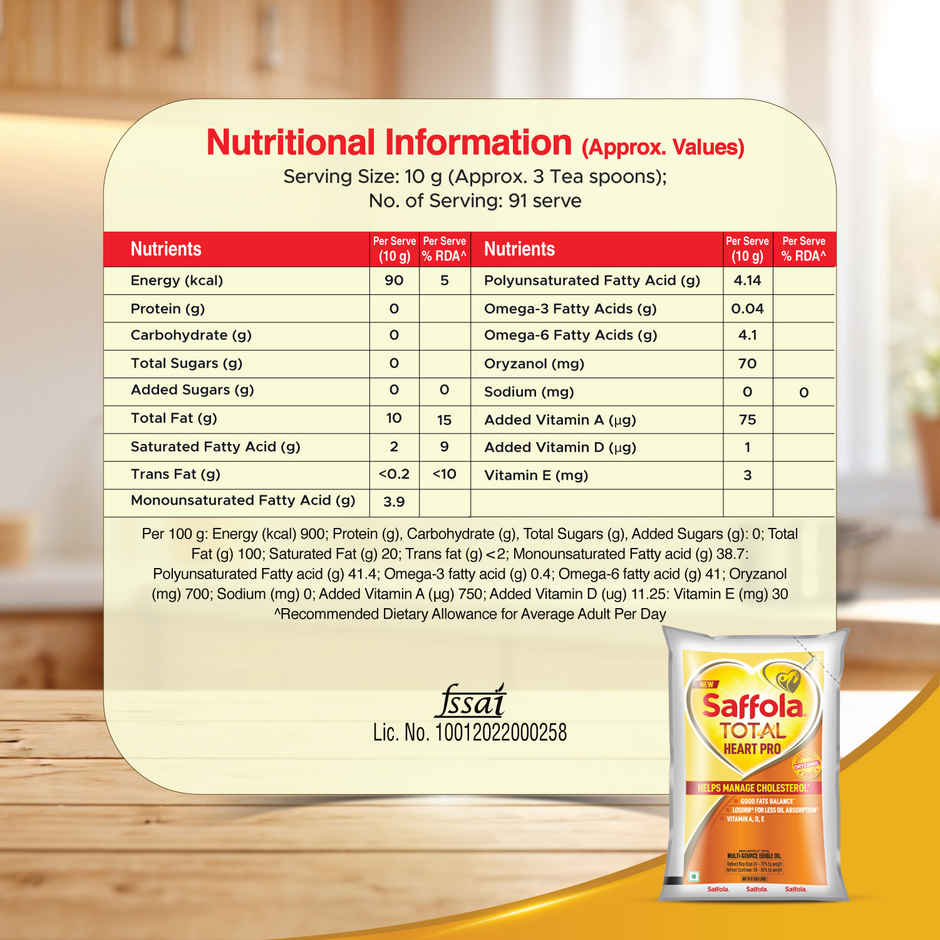 Saffola Total Refined Rice bran & Sunflower oil | Helps Manage Cholesterol | Heart Pro