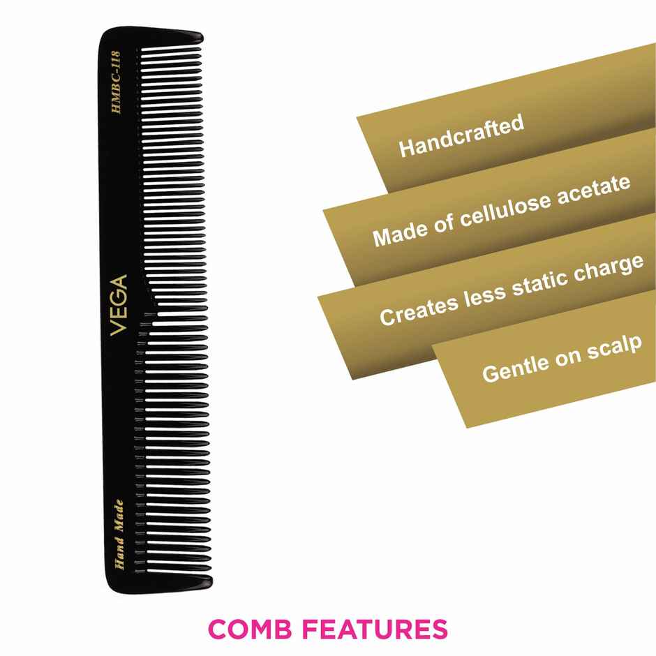 VEGA Graduated Dressing Hair Comb,for Men and Women, Black,Handmade | HMBC-118