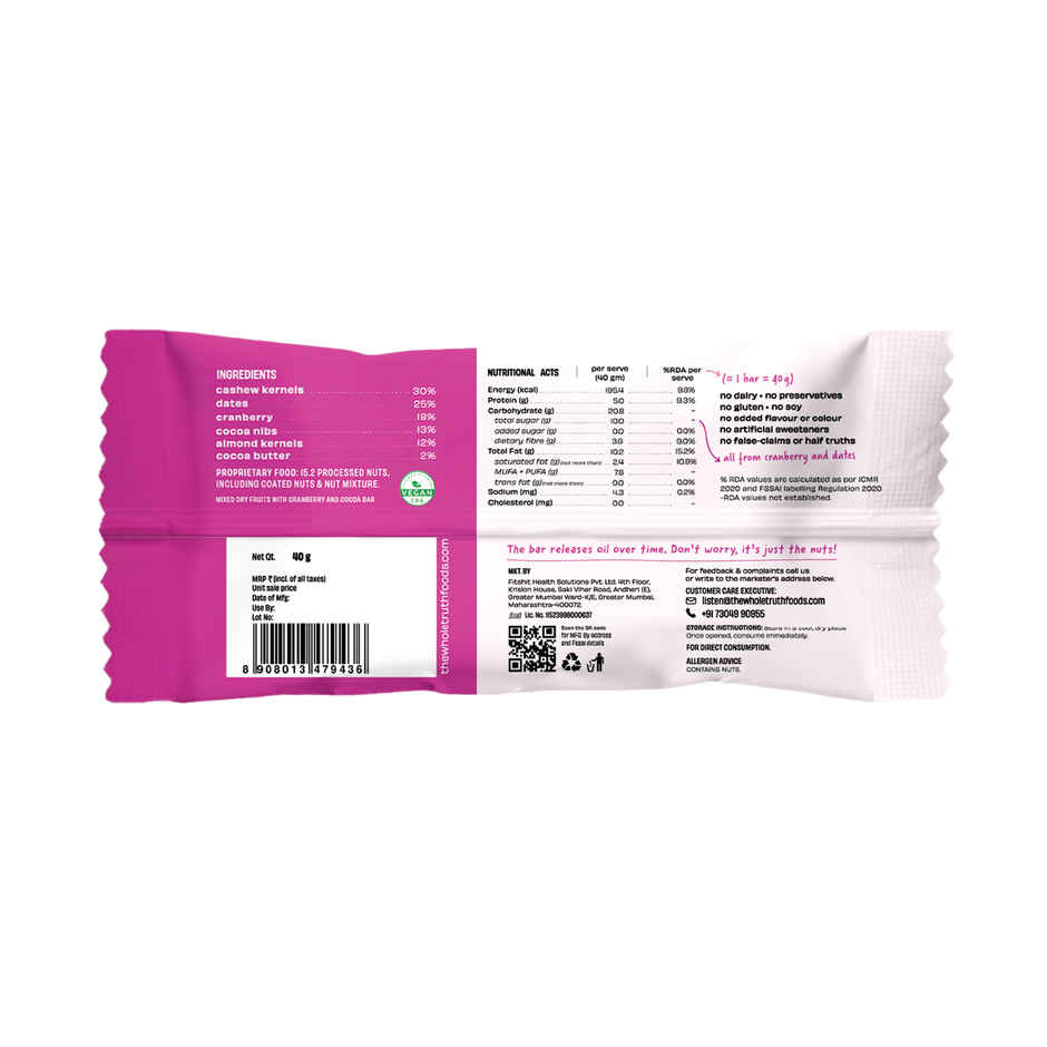 The Whole Truth Choco Cranberry Fudge Energy bar Combo