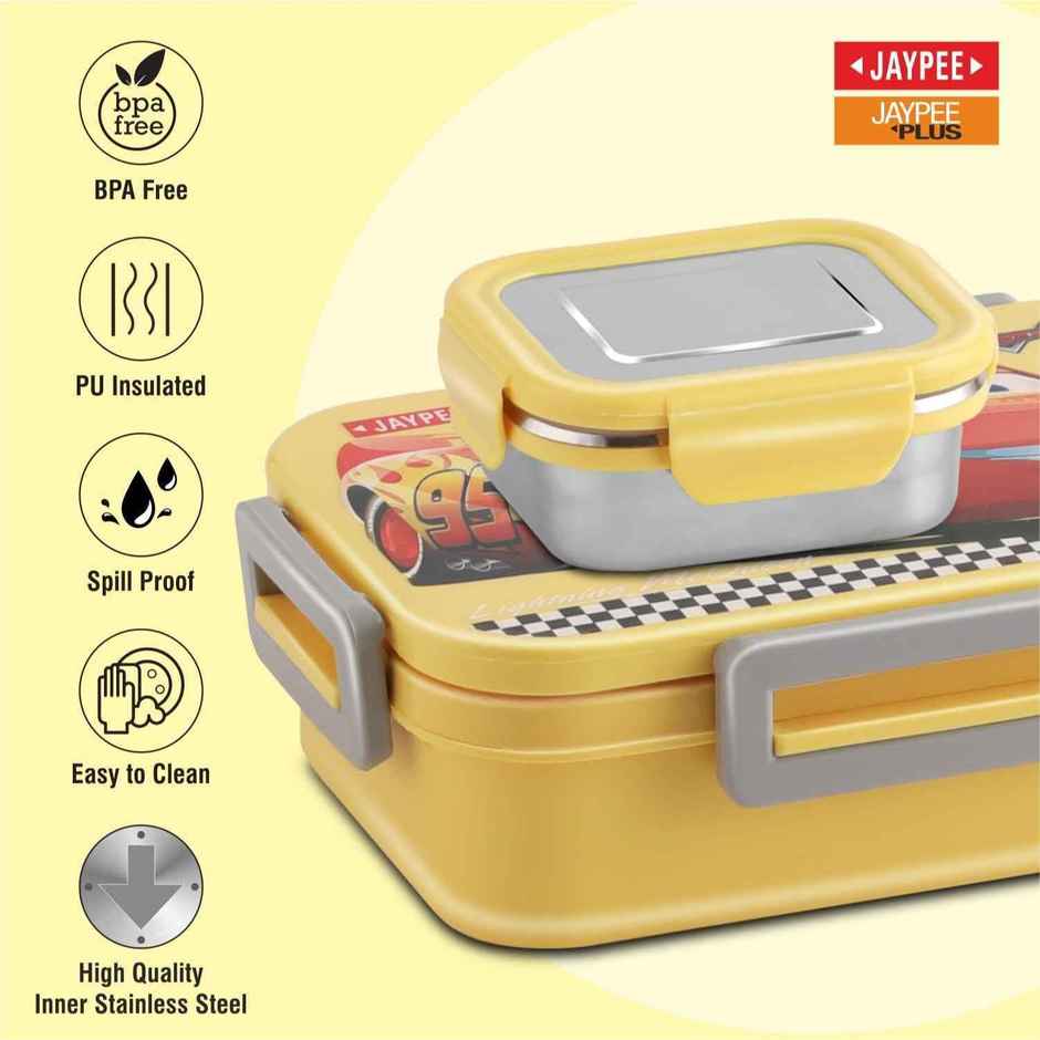 Jaypee Maxteel Jr Stainless Steel Insulated Lunch Box for School Kids, Yellow, (620+150 ml)