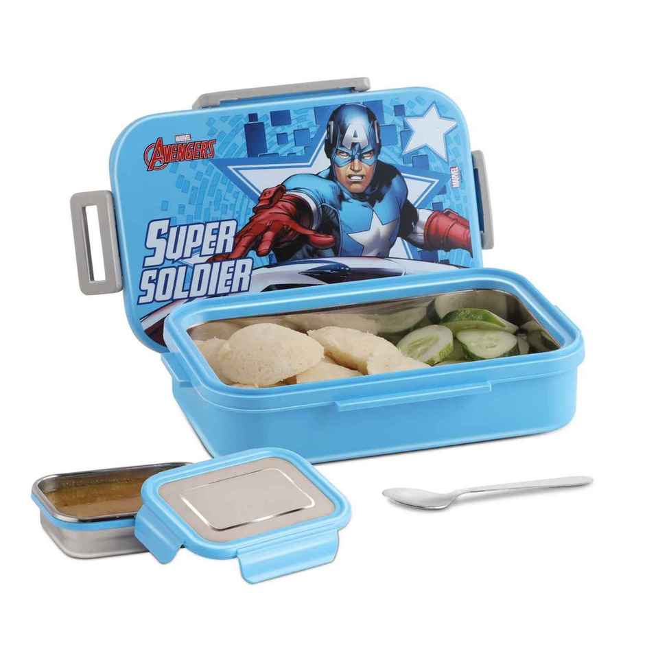 Jaypee Maxteel Sr Stainless Steel Insulated Lunch Box for Kids, Super Soldier Blue, (900ml,180ml)