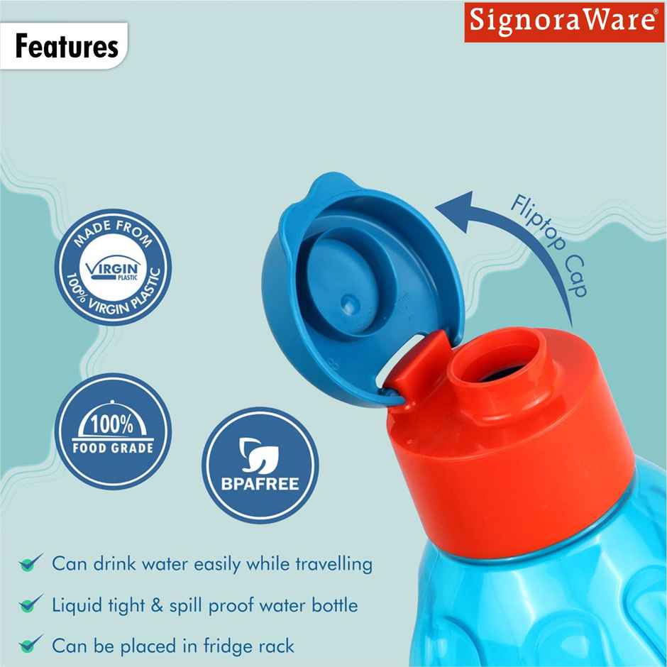 Signoraware Flip Top Aqua Fresh Bottle | Blue | 1 L