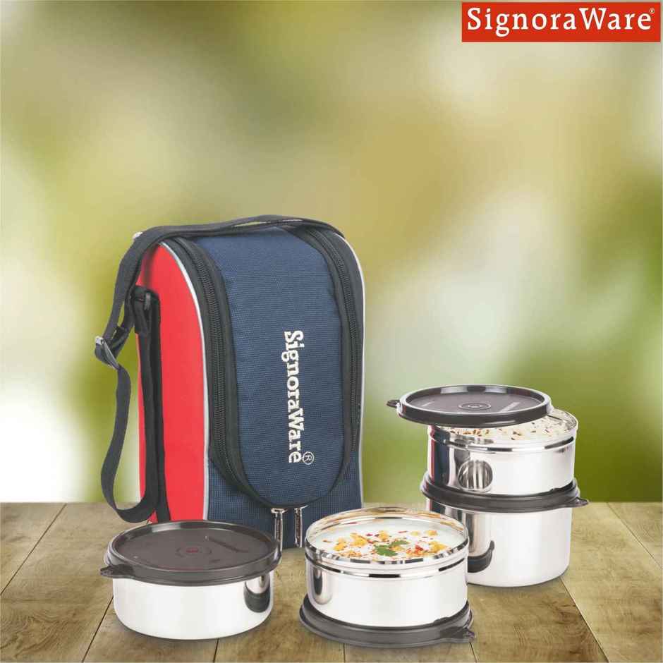 Signoraware Steel Lunch Box Set | Set of 4 | Black | Steel Tiffin Box