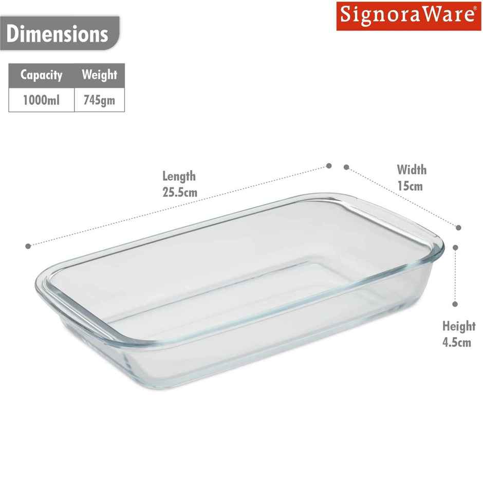 Signoraware Bake N Serve Rectangular Dish | 1000 ml | Clear | Baking Tray, Glass Bakeware