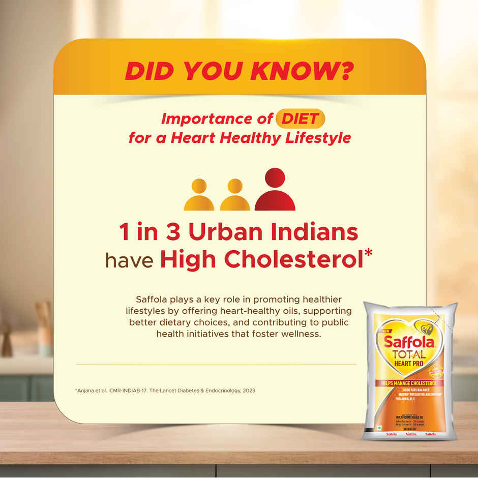 Saffola Total Refined Rice bran & Sunflower oil | Helps Manage Cholesterol | Heart Pro