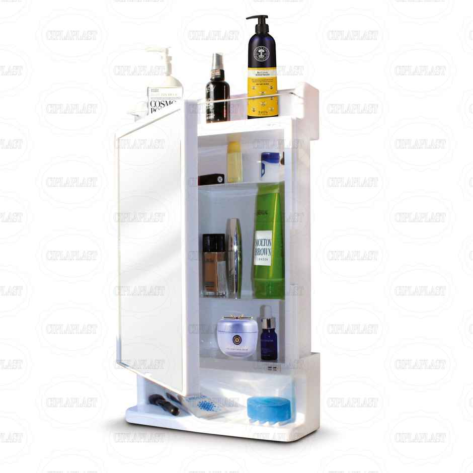Cipla Plast Strong & Heavy Rich Look Platic Bathroom Cabinet With Mirror - White