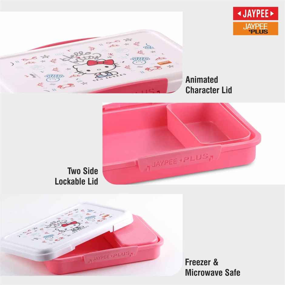 Jaypee Plus Dream Box Airtight Plastic Lunch Box Hello Kitty Printed for School Kids, Pink, 680ml