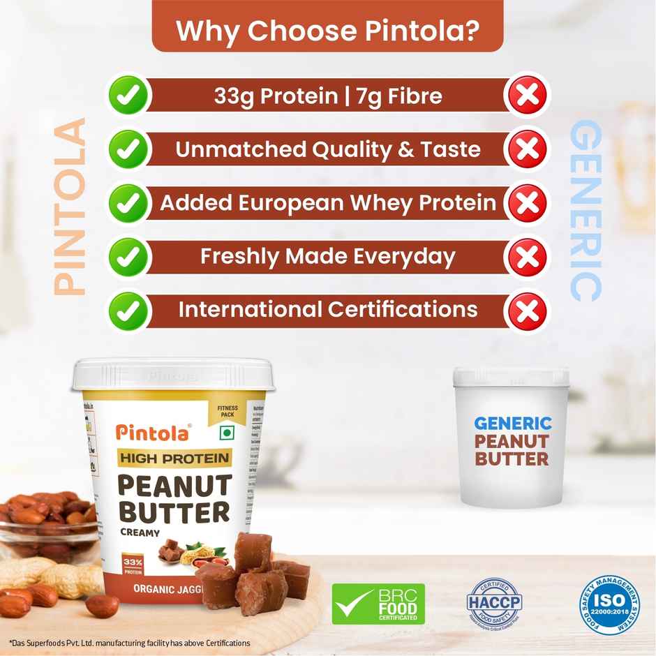 Pintola High Protein Organic Jaggery Peanut Butter Creamy With 33G Protein & 7G Fiber