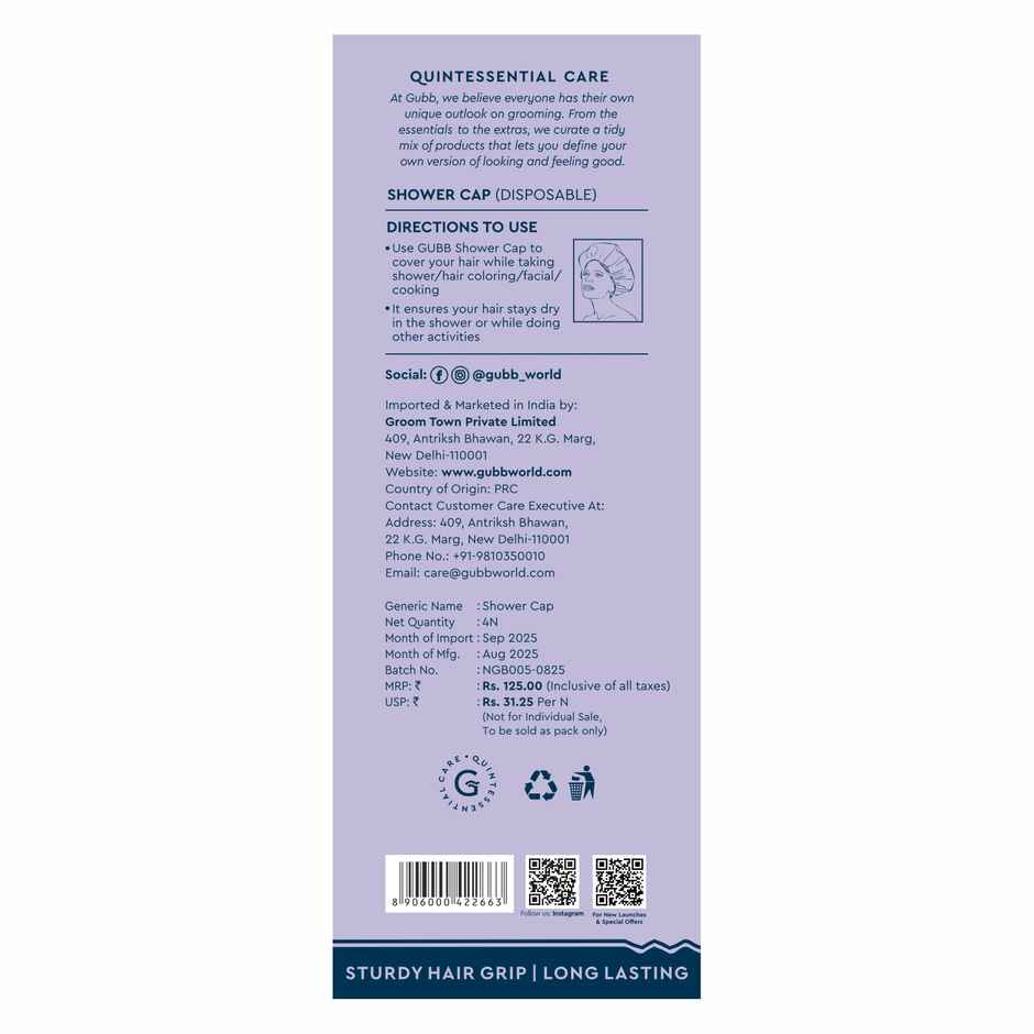 GUBB Shower Disposable Caps | Assorted