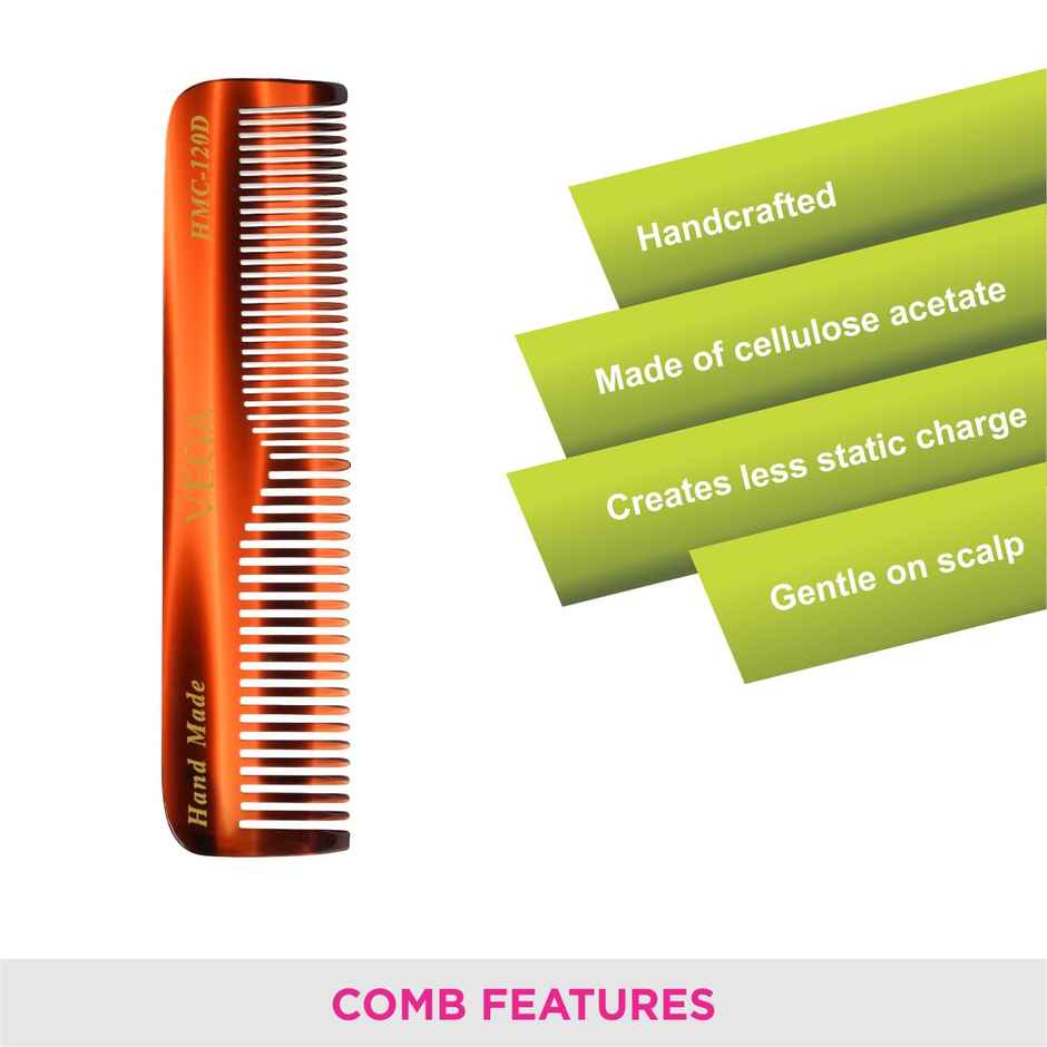 VEGA Handcrafted Pocket Hair Comb made with Cellulose Acetate for Men & Women | HMC-120D