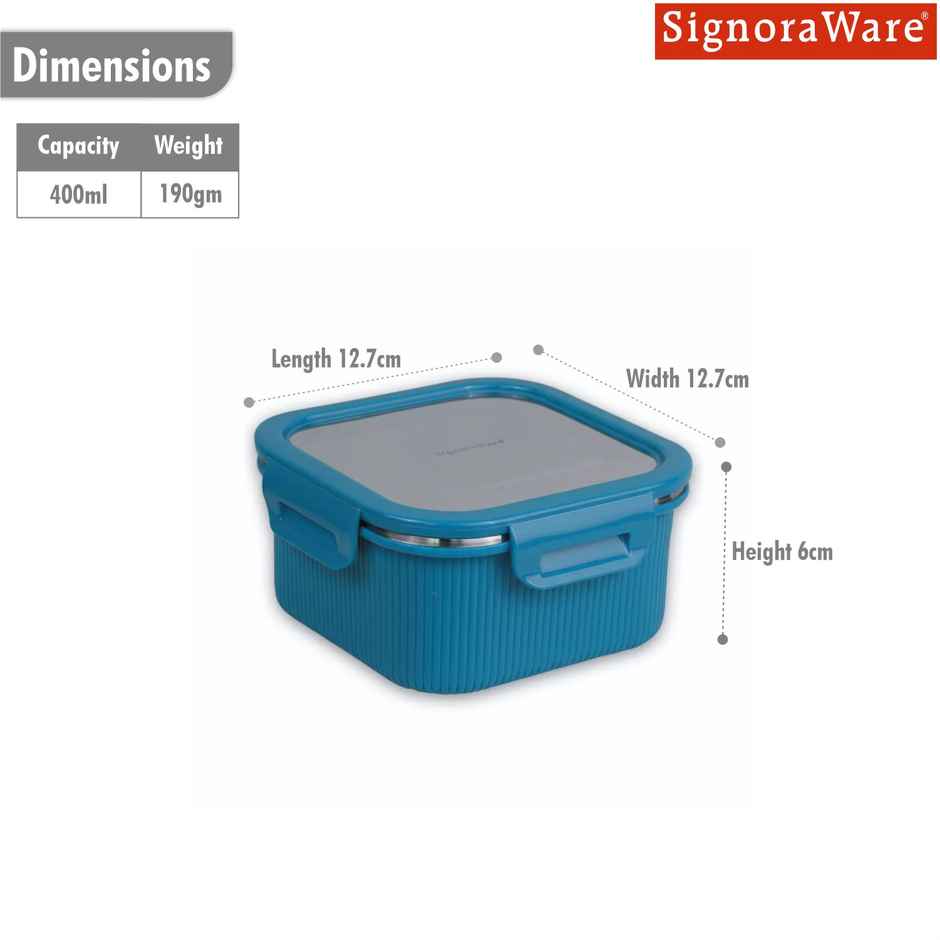 Signoraware Lock N Store Stainless Steel Square Container | 400 ml | Blue