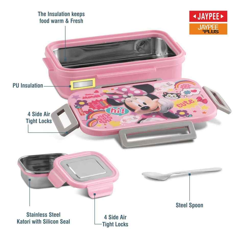 Jaypee Maxteel Jr Stainless Steel Insulated Lunch Box for Kids, Disney Mickey | Pink, (620 ,150ml)