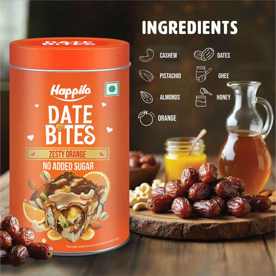Happilo Premium Date Bites Zesty Orange Tin