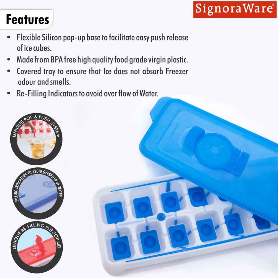 Ice Tray With Silicon 14 Cubes Blue
