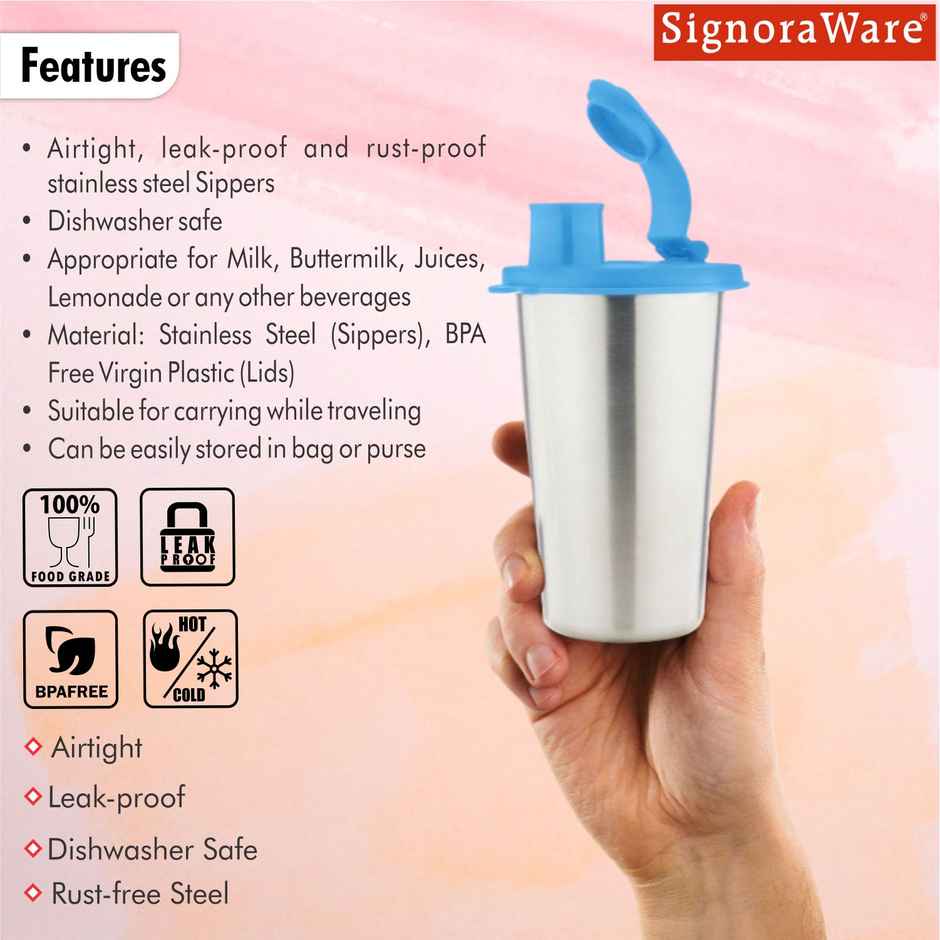 Signoraware Stainless Steel Jumbo Stylish Sipper | Blue - 500 ml