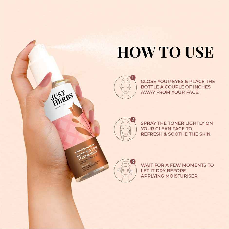 Just Herbs Steam Distiilled Rose Water Refereshing Pore Cleansing Toner Mist For Women