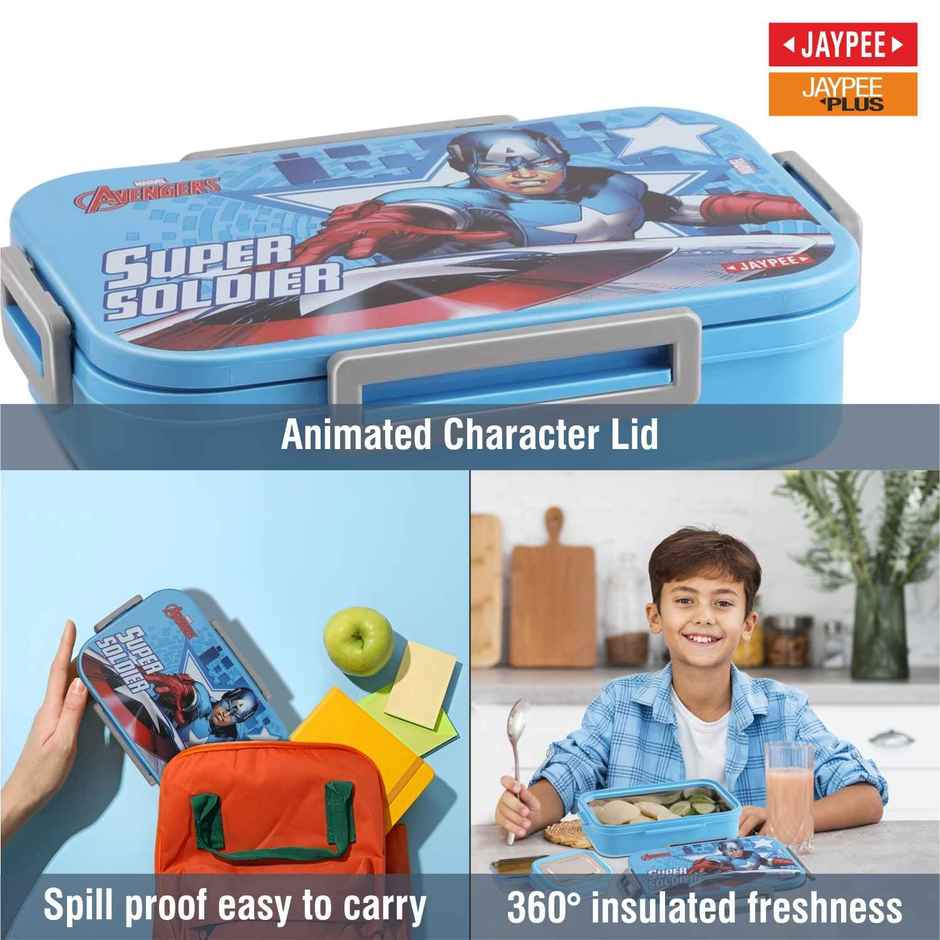 Jaypee Maxteel Sr Stainless Steel Insulated Lunch Box for Kids, Super Soldier Blue, (900ml,180ml)