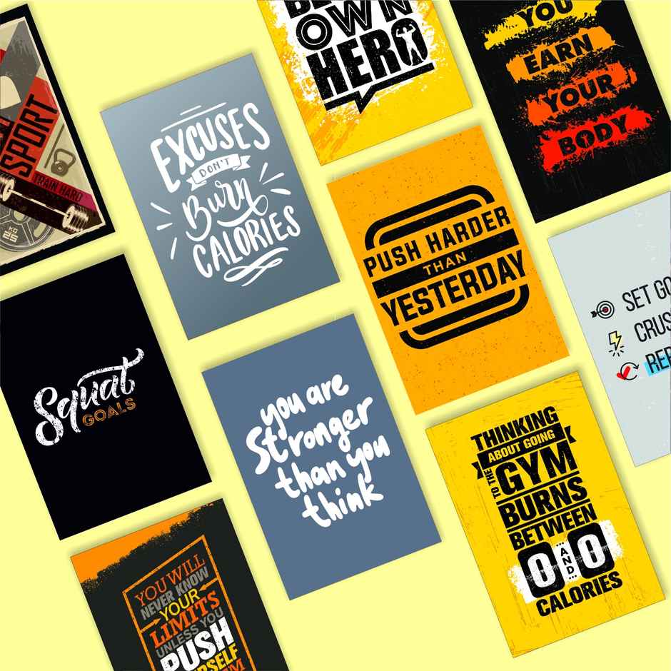 Paper Plane Design Motivational Gym/Fitness Workout Posters | Set of 10 | (12 Inch x 18 Inch) D17