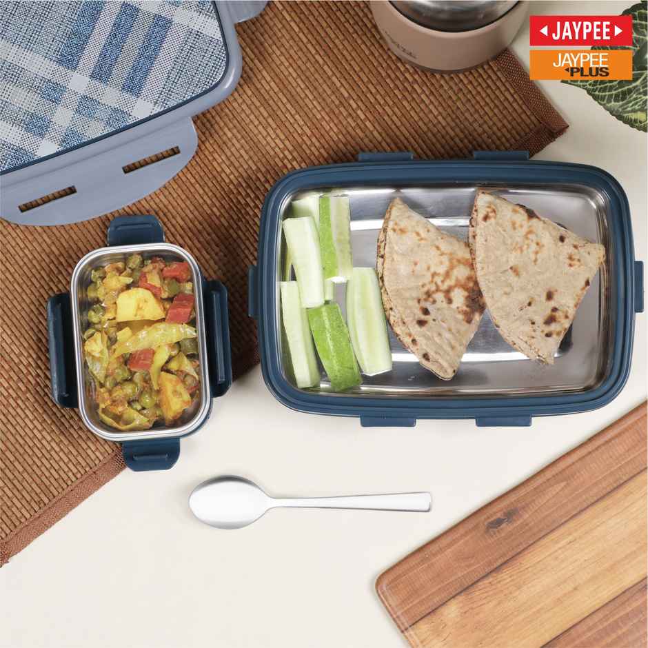 Jaypee Ecosteel Sr. Lunch Box with Spill Proof Box Inside | Inner stainless steel | Benz Blue - 500 ml