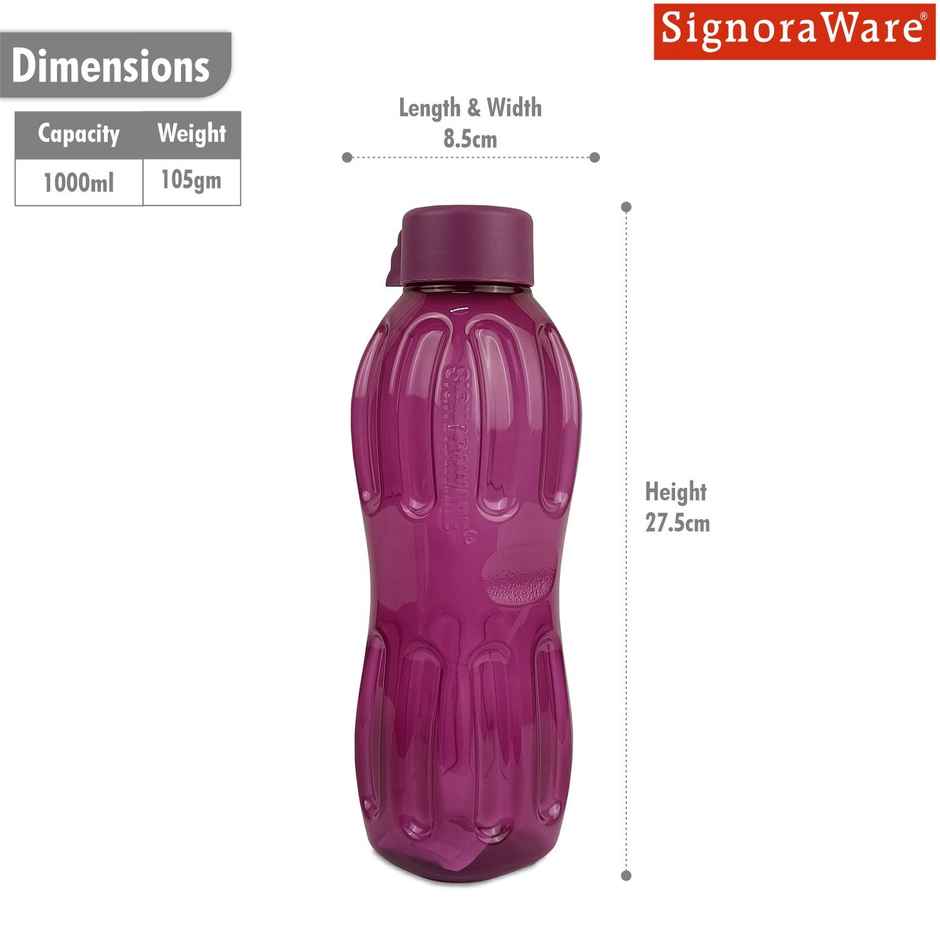 Signoraware Aqua Fresh BPA Free Plastic Water Bottle 1 L | Leakproof | Magenta