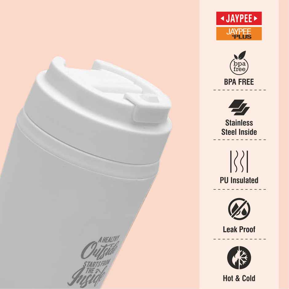 Jaypee ZIPSIP PU Insulated Stainless Steel Coffee Tumbler | Hot & Cold | White | 385 ml