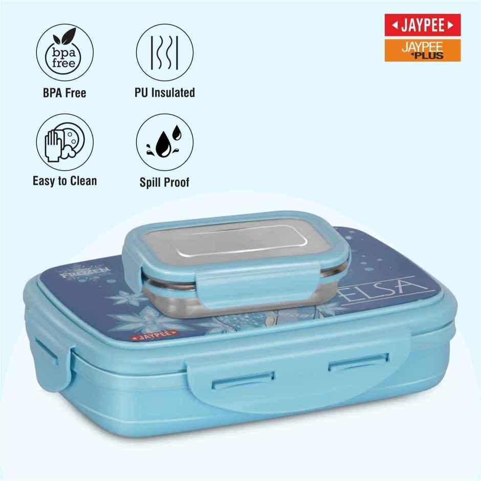 Jaypee Steeltek Sr Insulated Airtight Lunch Box Elsa Print for School Kids, Firozi Blue, 600ml