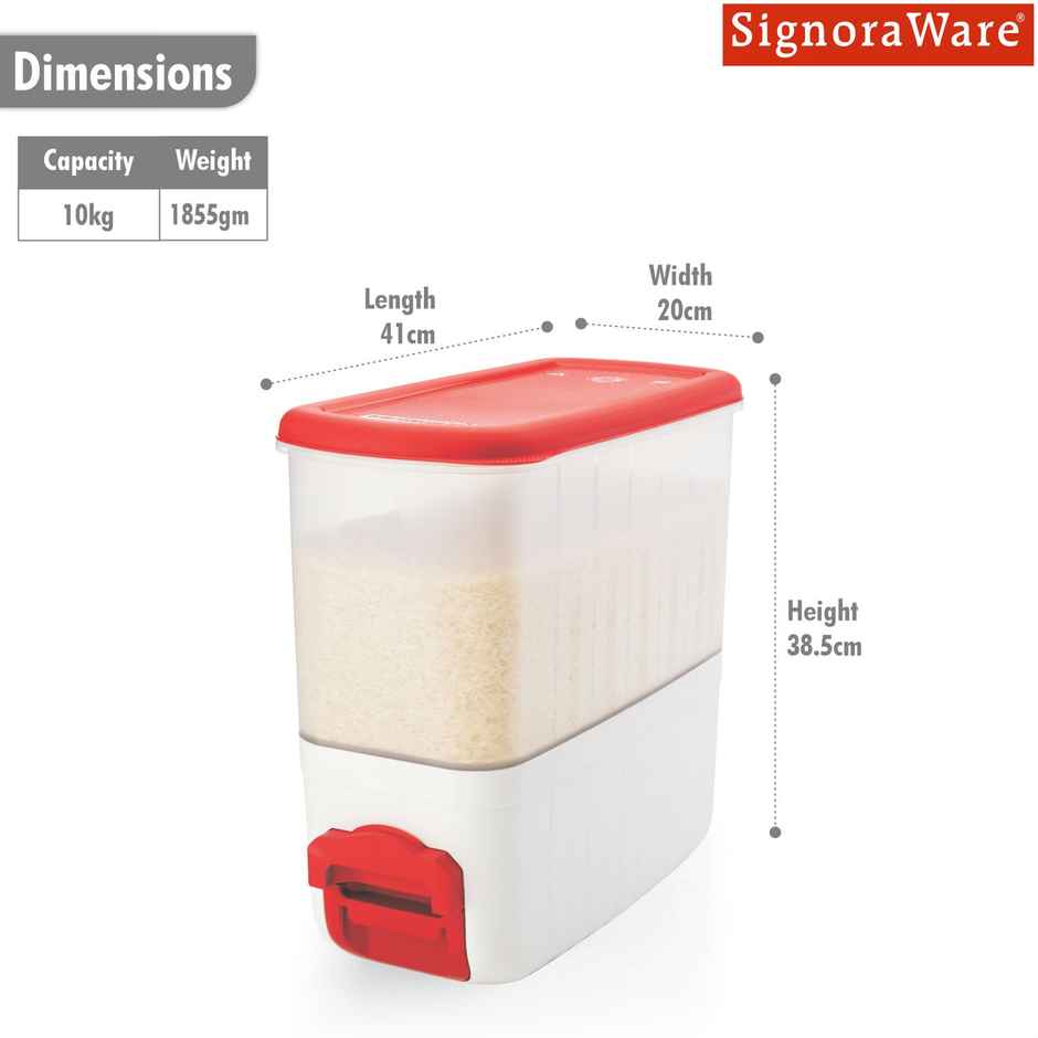 SignoraWare Rice And Pulses Dispenser cum Container | 10 Kg | Red