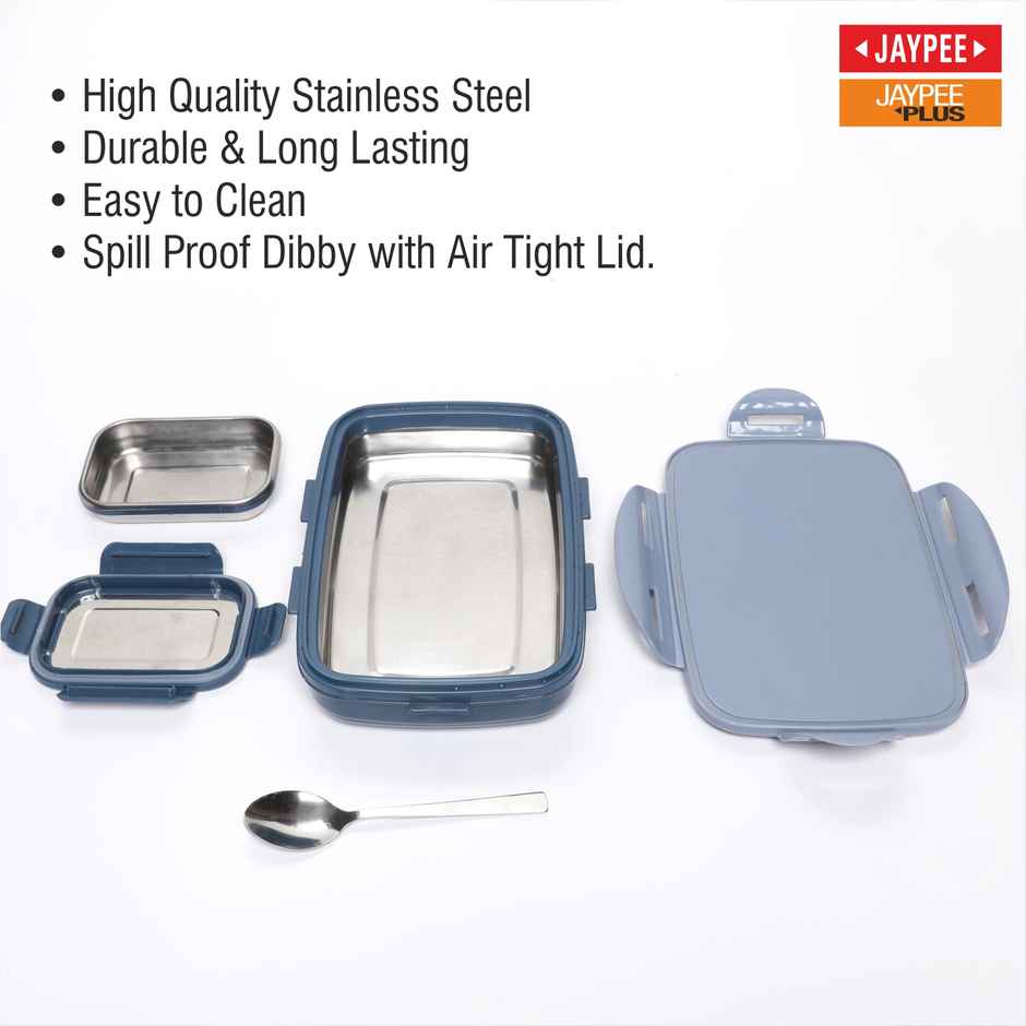 Jaypee Ecosteel Sr. Lunch Box with Spill Proof Box Inside | Inner stainless steel | Benz Blue - 500 ml