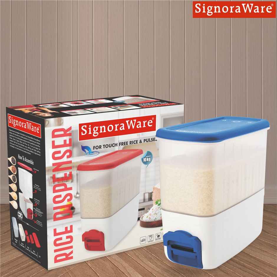 Signoraware Rice Dispenser Container | 10 kg | Blue | Rice Storage Box
