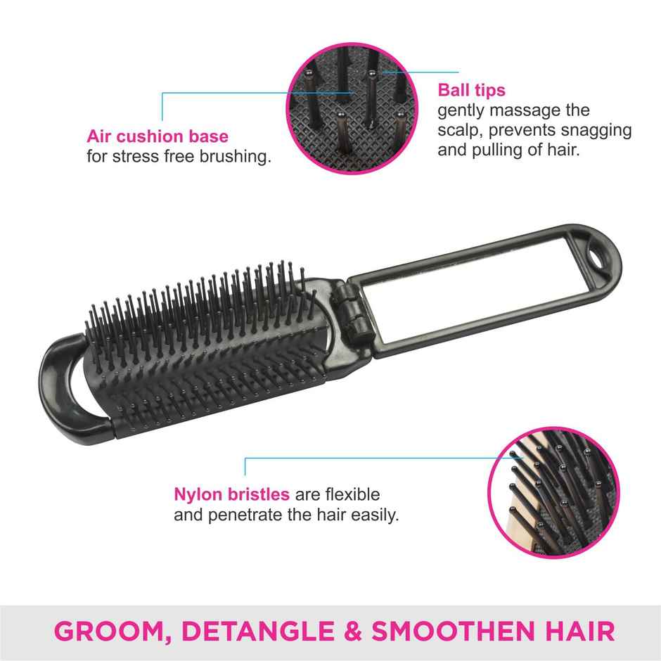 VEGA Folding Hair Brush with Mirror for Men and Women | R1-FM