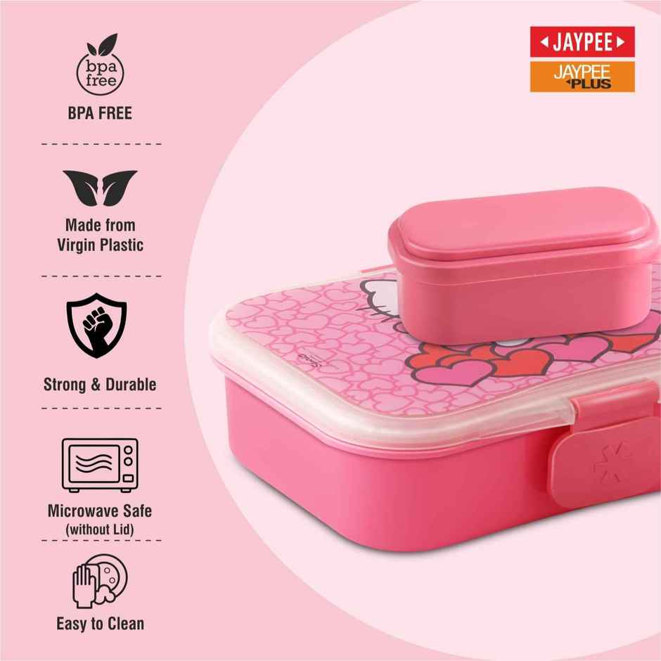 Jaypee Plus My Box Airtight Plastic Lunch Box Hello Kitty Printed for School Kids, Dark Pink, 480ml