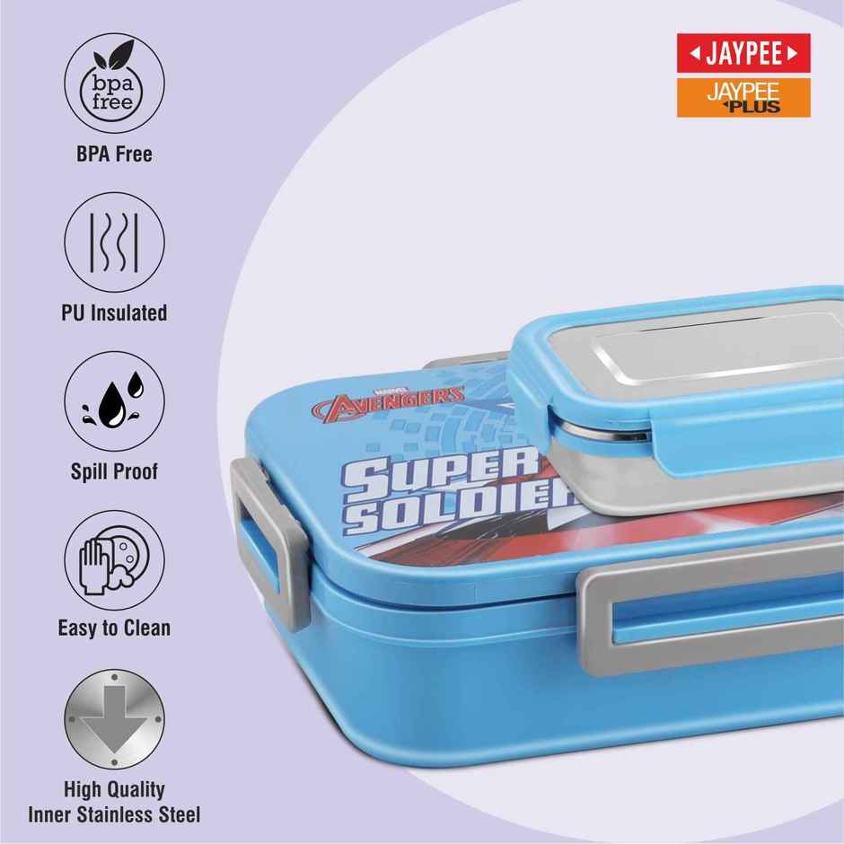 Jaypee Maxteel Sr Stainless Steel Insulated Lunch Box for Kids, Super Soldier Blue, (900ml,180ml)