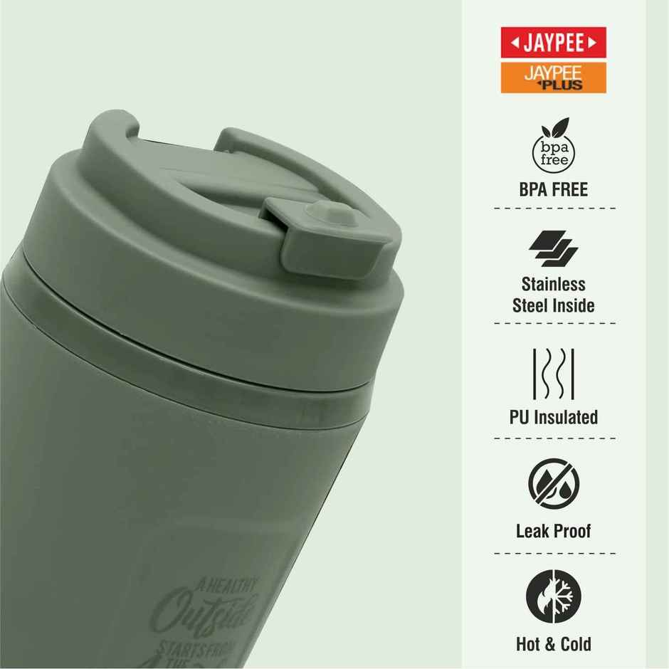 Jaypee ZIPSIP PU Insulated Stainless Steel Coffee Tumbler | Hot & Cold | Green | 385 ml