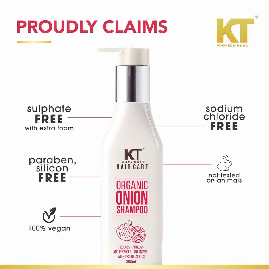 KT Professional Organic Onion Shampoo with Essential Oils & Aloe Vera