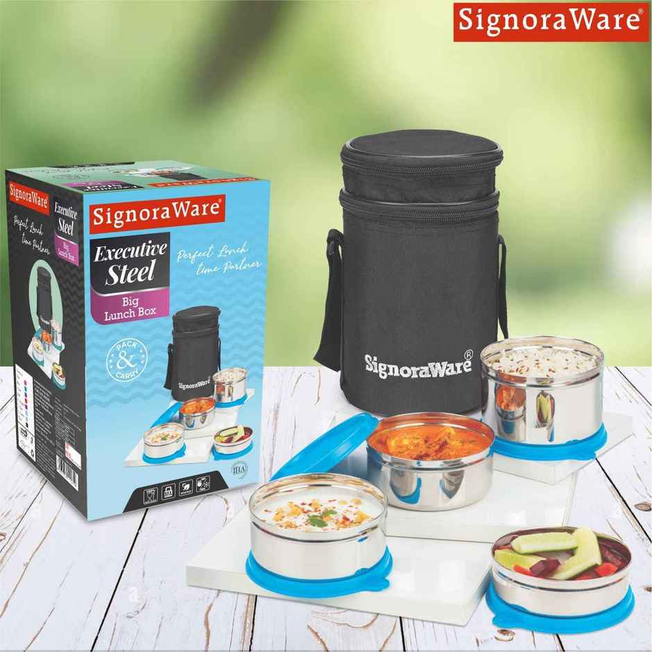 Executive Steel Big Lunch Box | Food Grade Stainless Steel | Blue