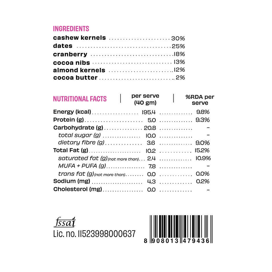 The Whole Truth Choco Cranberry Fudge Energy bar Combo