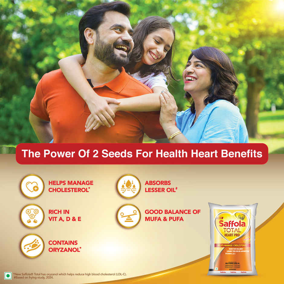 Saffola Total Refined Rice bran & Sunflower oil | Helps Manage Cholesterol | Heart Pro