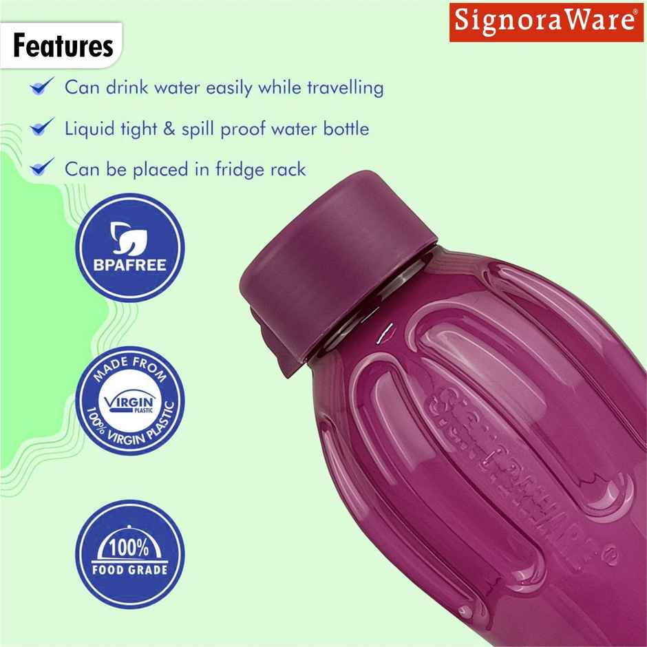 Signoraware Aqua Fresh BPA Free Plastic Water Bottle 1 L | Leakproof | Magenta