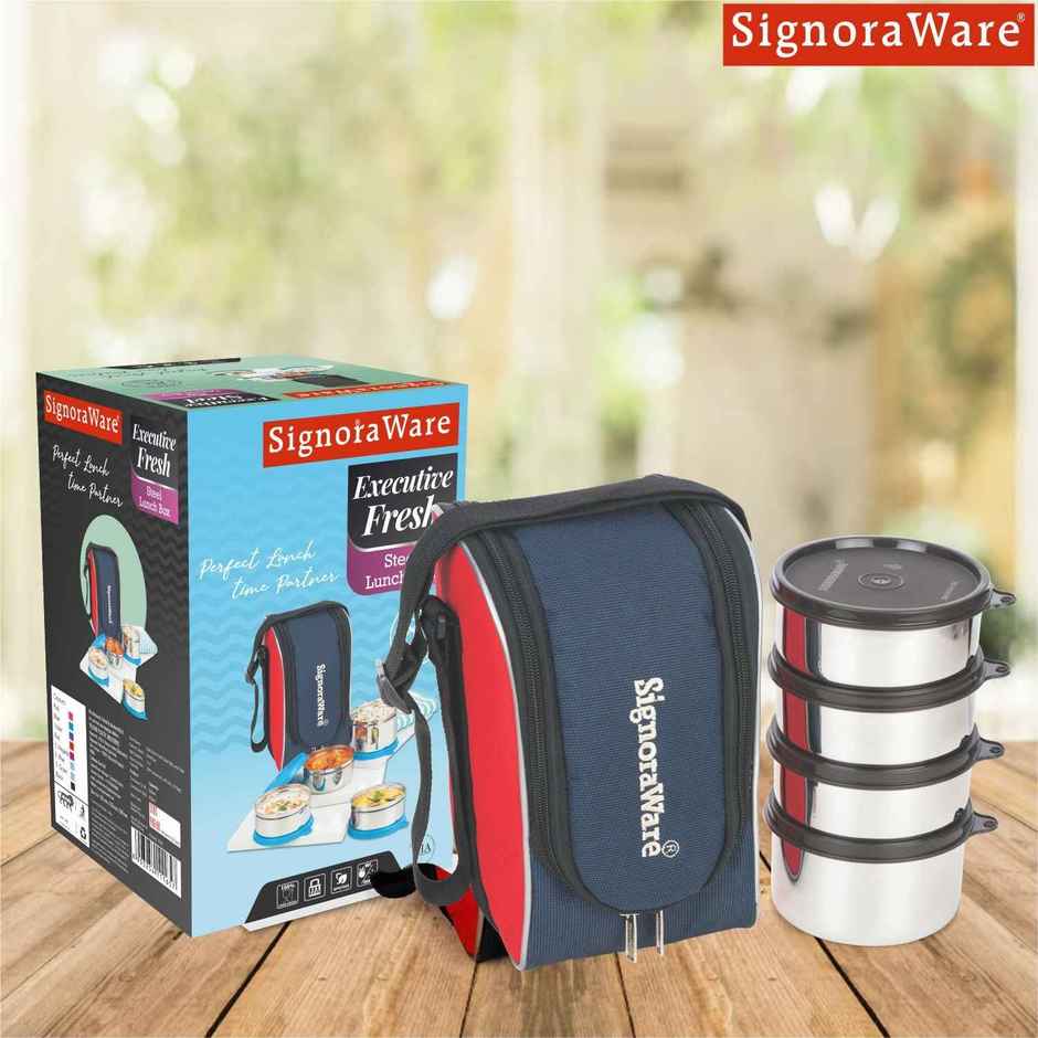 Signoraware Steel Lunch Box Set | Set of 4 | Black | Steel Tiffin Box
