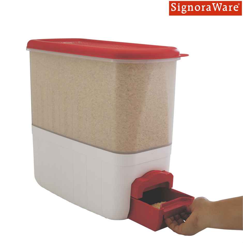 SignoraWare Rice And Pulses Dispenser cum Container | 10 Kg | Red