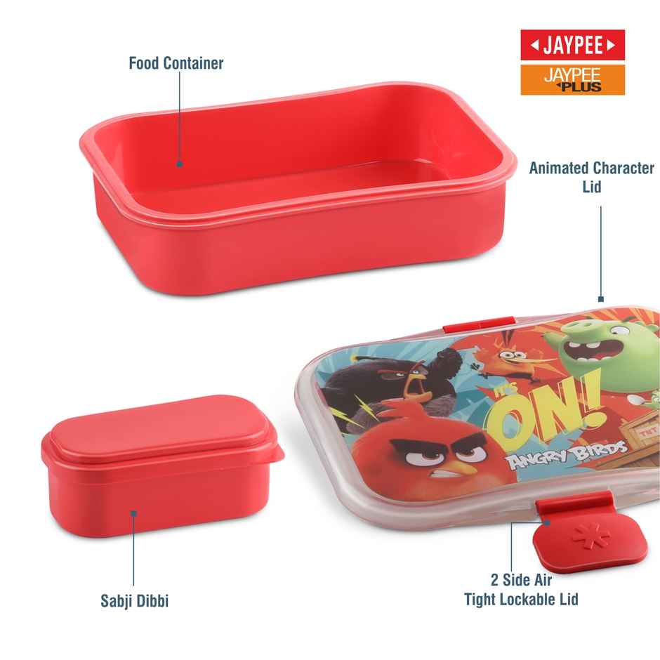 Jaypee Plus My Box Airtight Plastic Lunch Box Angry Birds Printed for School Kids, Red, 480ml