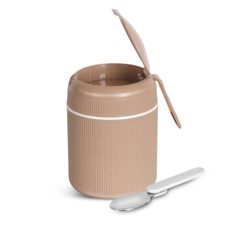 Jaypee SoloMeal PU Insulated Inner Stainless Steel Food Jar with Foldable Spoon | Brown - 500ml