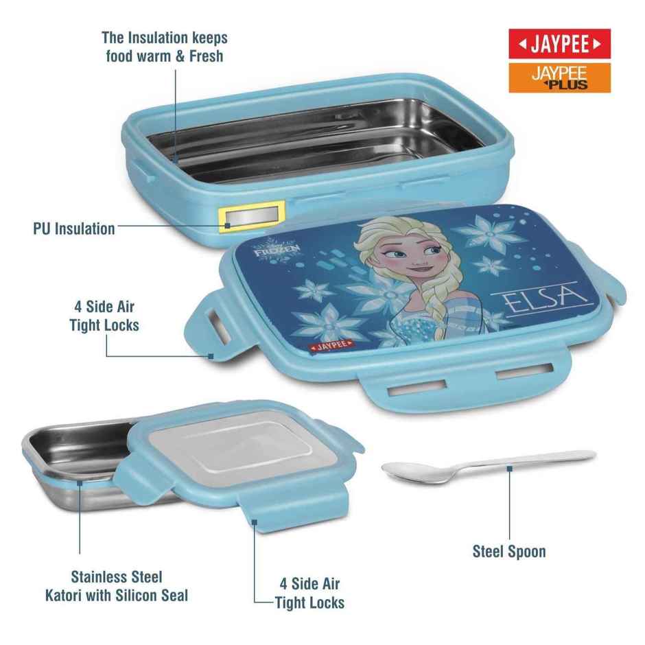 Jaypee Steeltek Sr Insulated Airtight Lunch Box Elsa Print for School Kids, Firozi Blue, 600ml