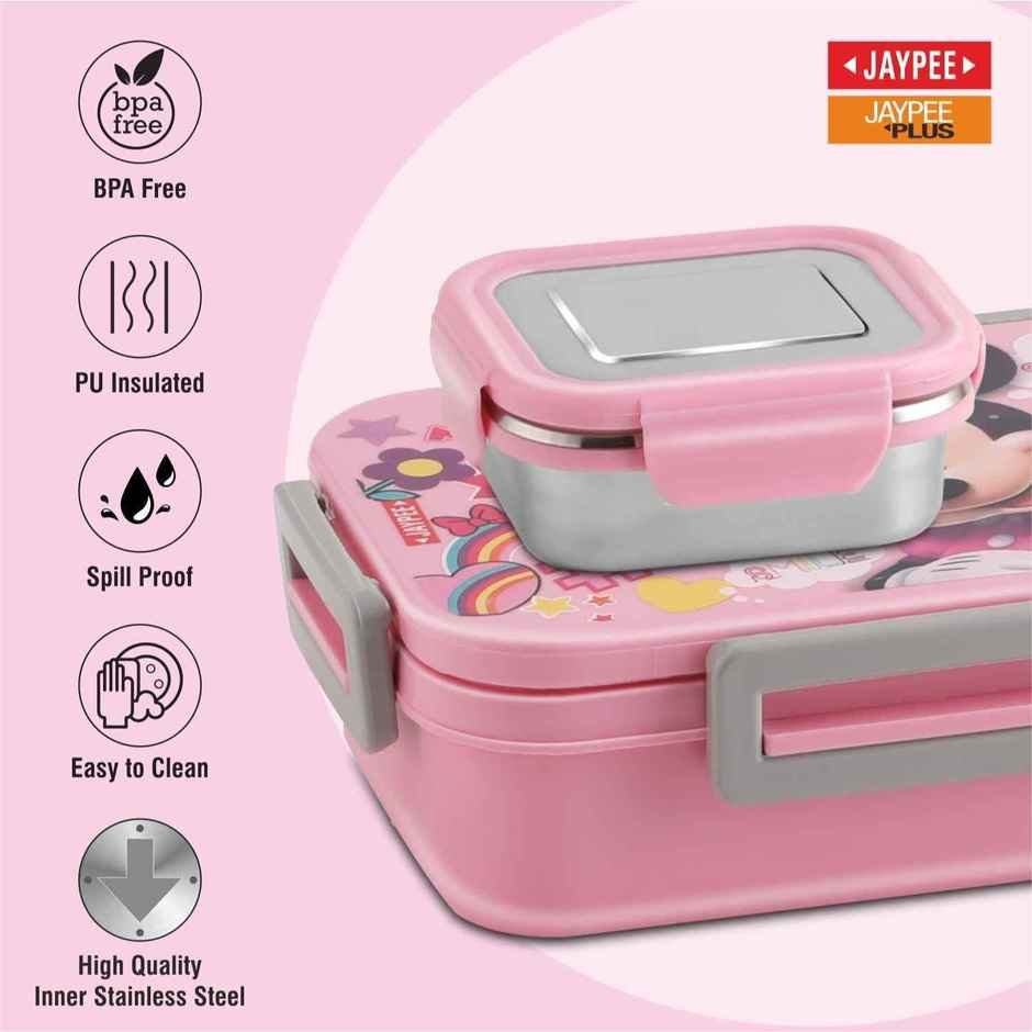 Jaypee Maxteel Jr Stainless Steel Insulated Lunch Box for Kids, Disney Mickey | Pink, (620 ,150ml)