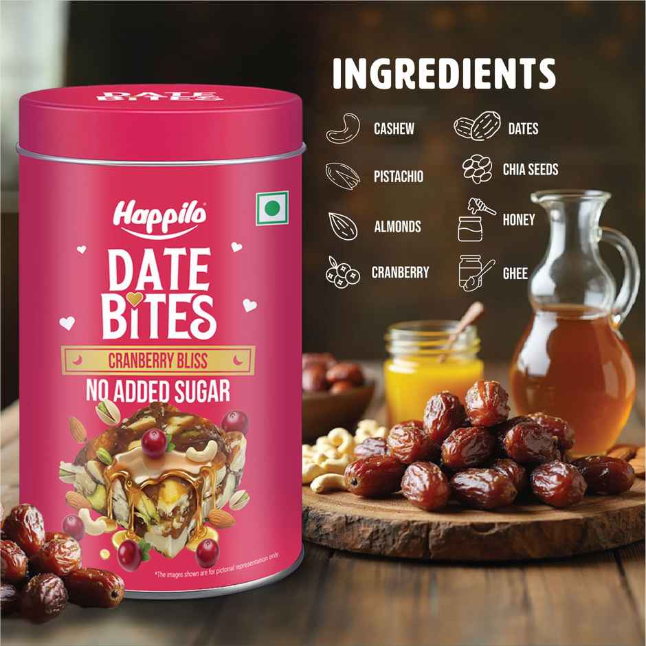 Happilo Premium Date Bites Cranberry Tin