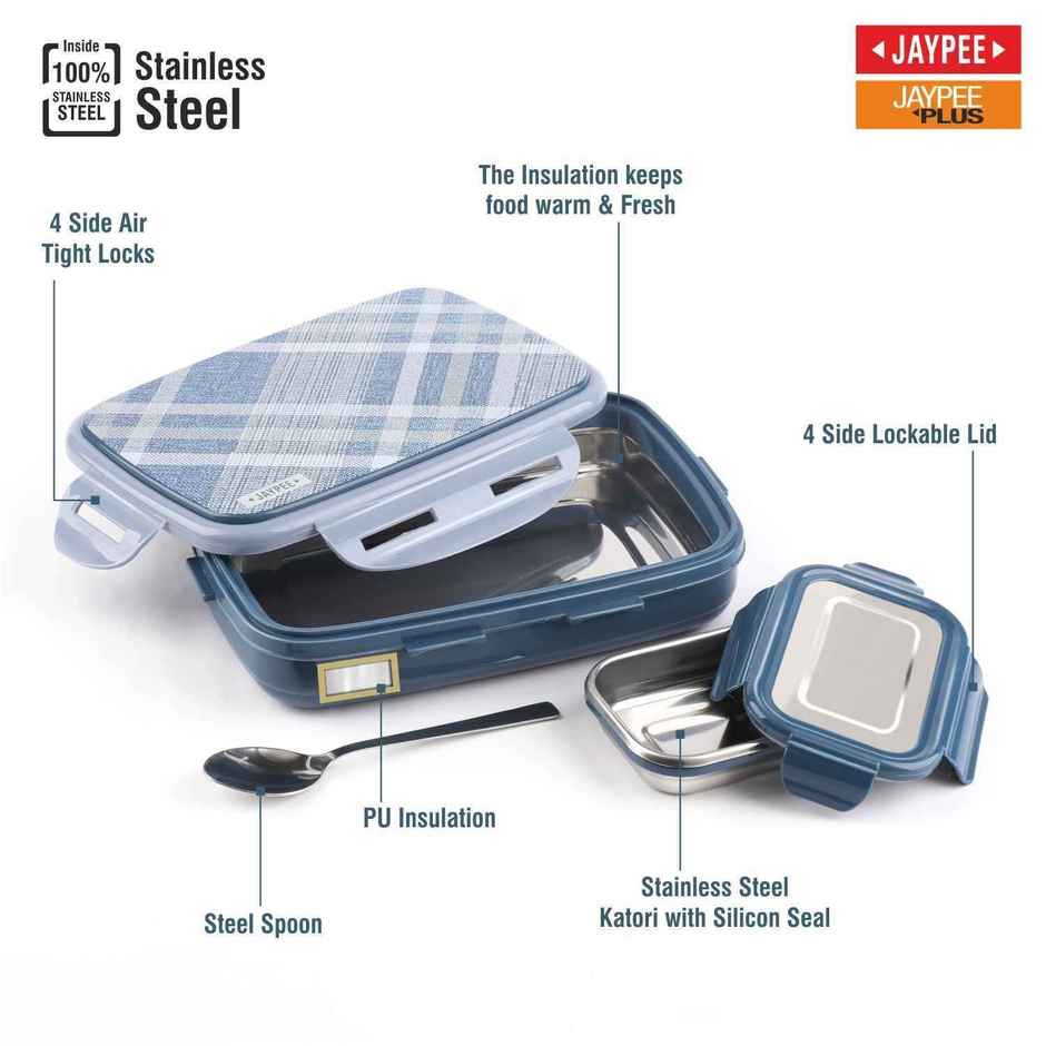 Jaypee Ecosteel Sr. Lunch Box with Spill Proof Box Inside | Inner stainless steel | Benz Blue - 500 ml