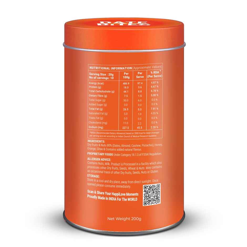 Happilo Premium Date Bites Zesty Orange Tin