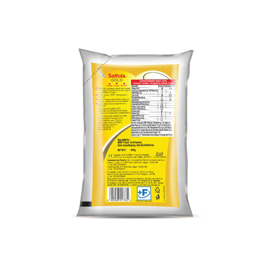 Saffola Gold | Rice Bran & Sunflower Multi-source Edible Oil | Less Oil Absorption | Vitamin A & D