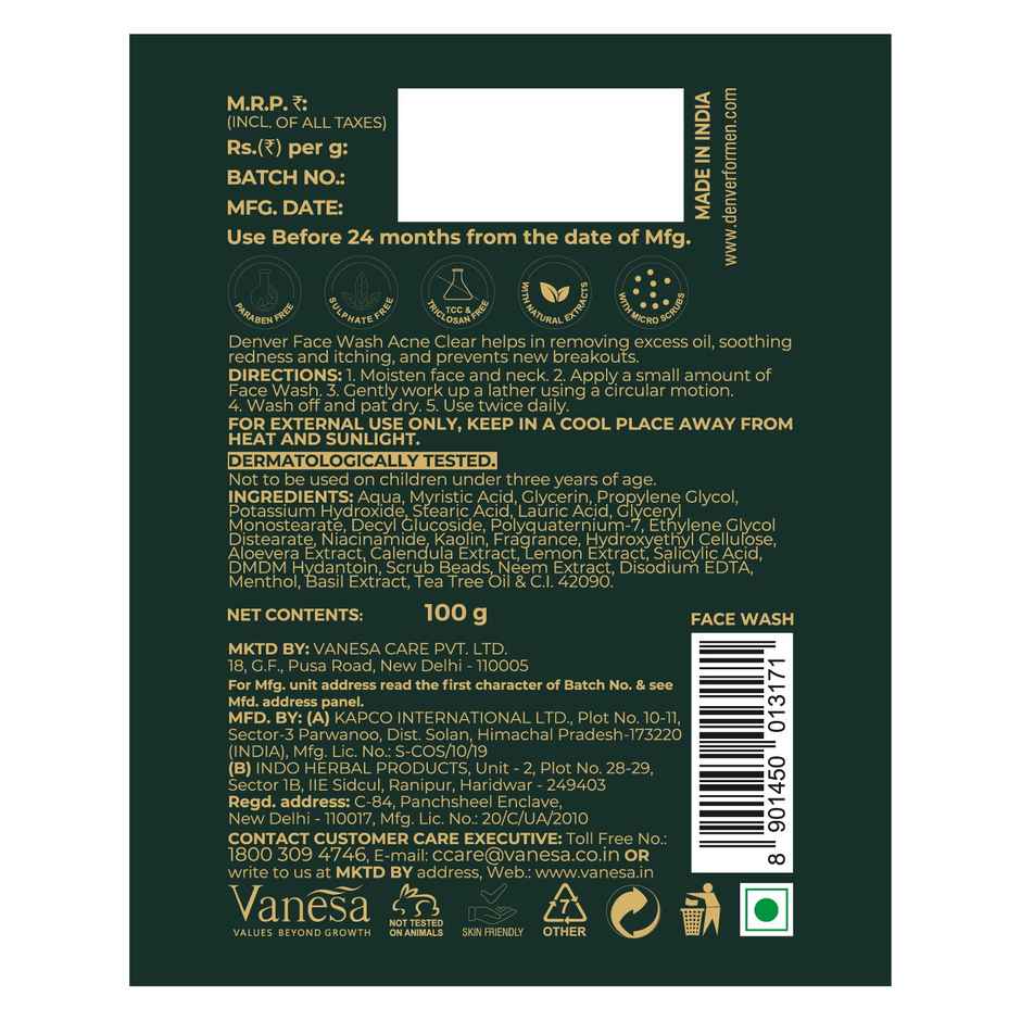 Denver Acne Clear Face Wash For Men